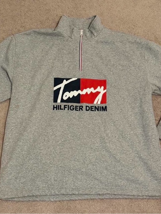 Tommy Hilfiger Other - Tommy Hilfiger Gray Zip-Up Sweatshirt with Red & Navy Trim